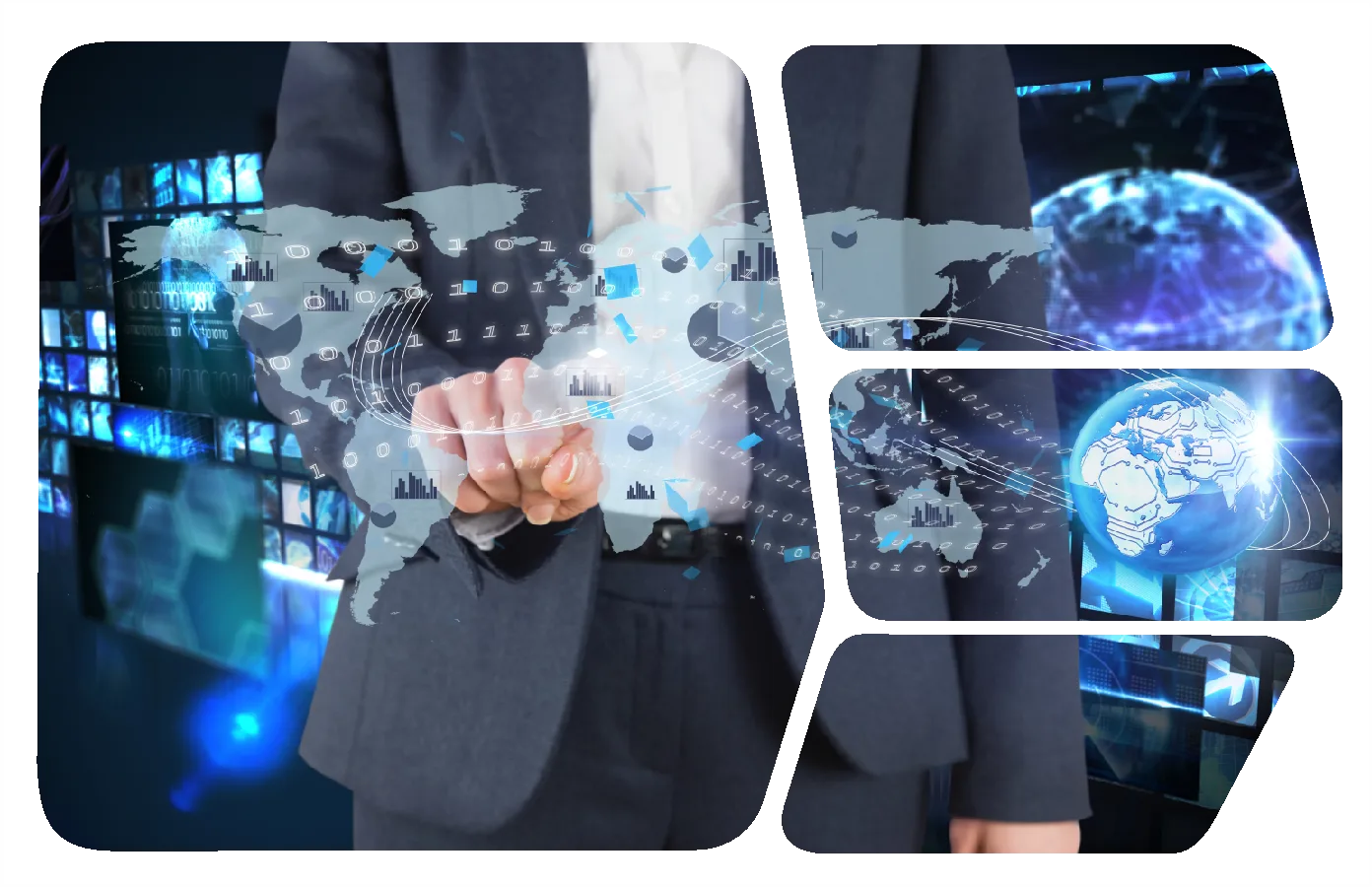 Global network of connected systems moving data between departments